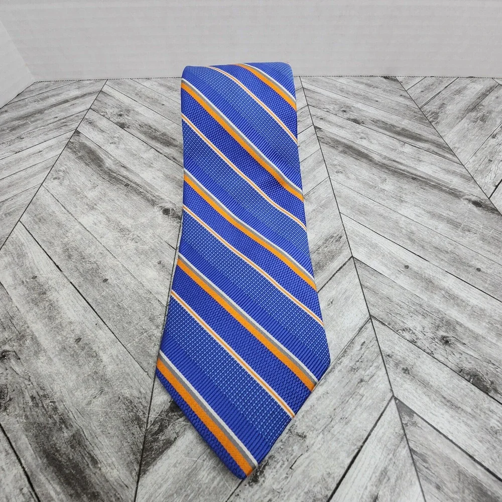 Brooks Brothers Irregular Silk Necktie Blue Orange‎ Striped Woven Men's Tie USA